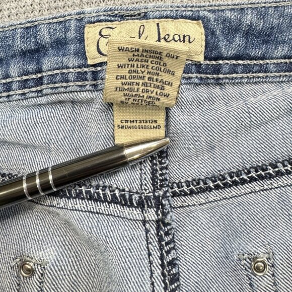 Earl Jean Womens 12 Blue Denim Straight Leg Jeans Mid Rise Embellished Pockets - Picture 14 of 14